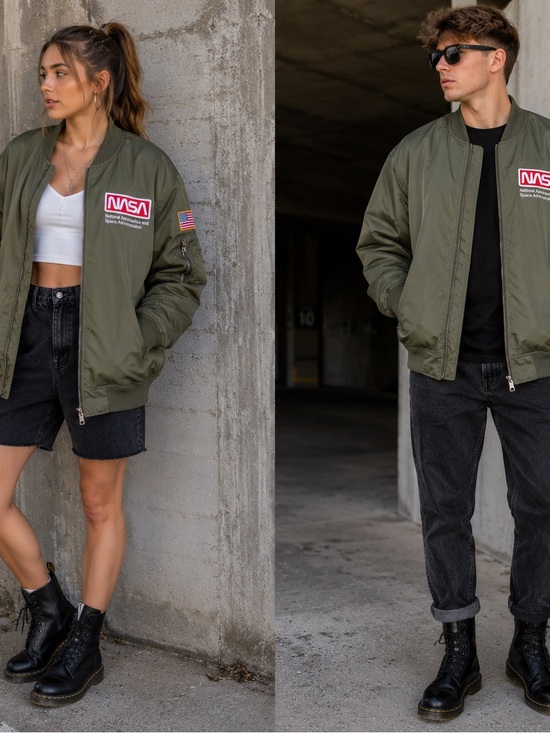 H&M Jackets & Blazers - H&M Olive Green NASA Patch Utility Bomber Jacket Size men’sLarge. Halloween!!!!